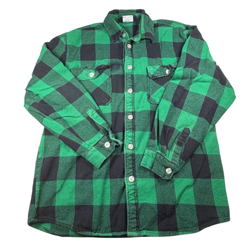 Rothco Flannel Men's Large Green Black Plaid Grunge Heavy Pockets